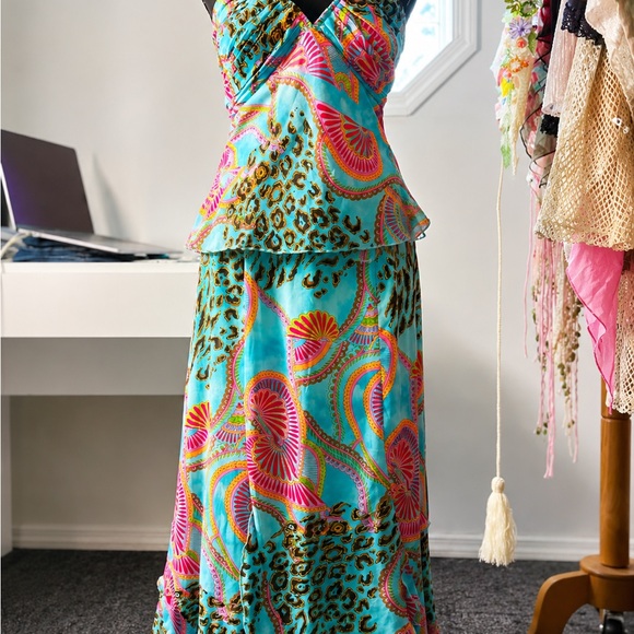 Vera Mont Other - Italian Vibrant Turquoise & Pink Printed Maxi two piece